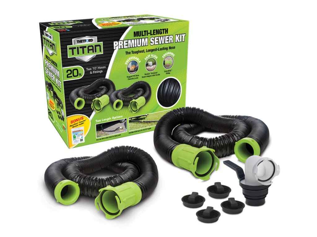 Norcold 17902 Titan 20-Ft. Premium RV Sewer Hose Kit with 2 Hoses, 5-in-1 Adapter & – image 1