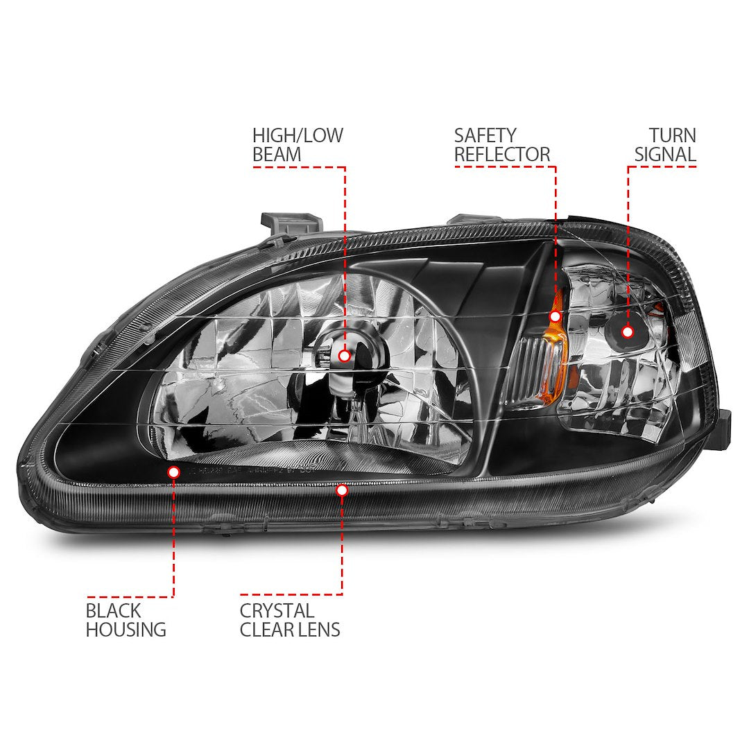 ANZO USA 121070 Civic Black Crystal Headlight Pair, No Bulbs - image 5