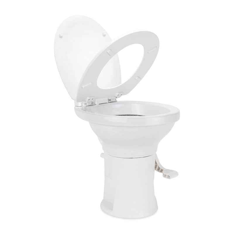 Camco 41710 RV Toilet High Profile, Permanent Pedal Flush, Wood Seat, White – image 2