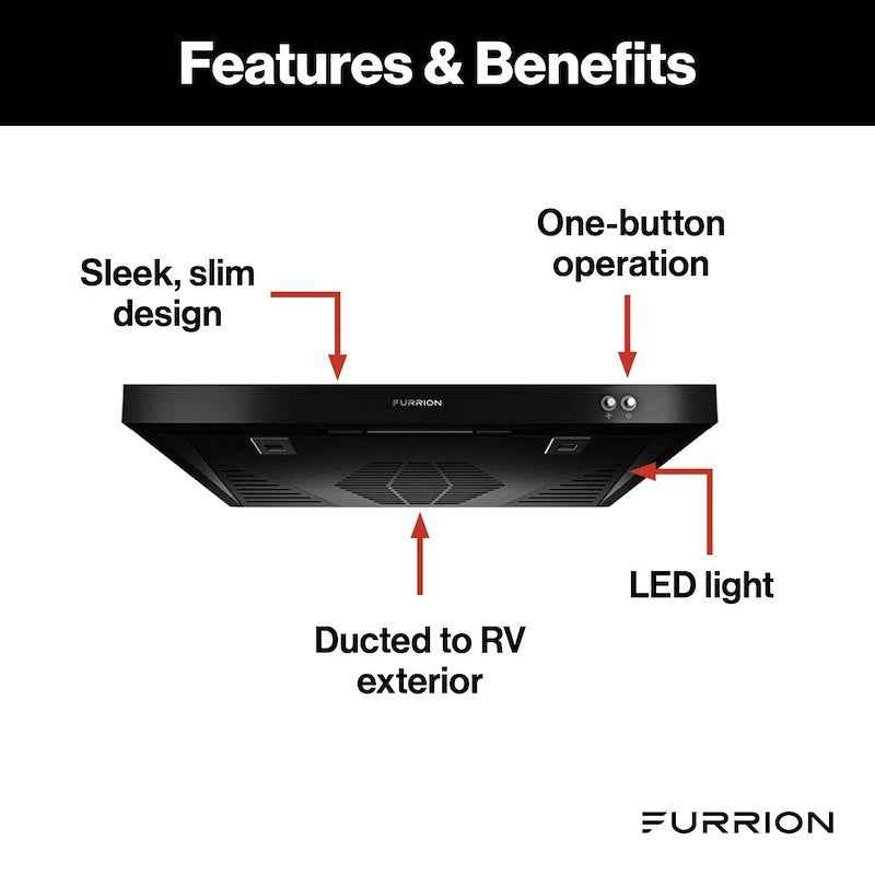 Furrion FHO23SACR-BL RV Stove Vent Range Hood 12V Ducted, 24" Furrion Black – image 2