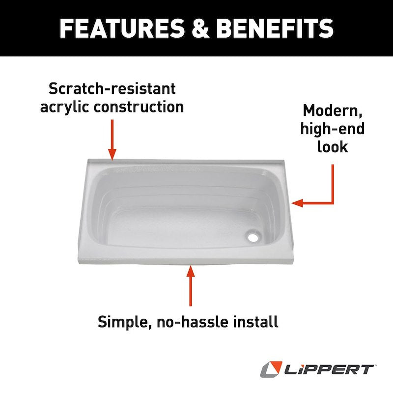 Lippert Components 209658 Lippert Better Bath 24" x 36" RV Bathtub, Right Hand Drain – image 6