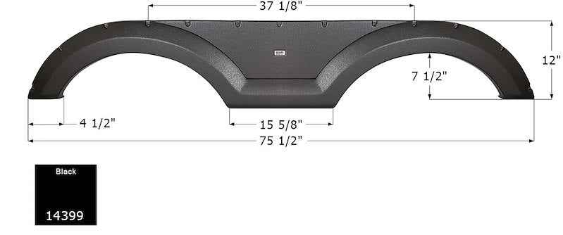 Icon 14399 RV Fender Skirt, Tandem Axle 76" x 13" Black, ICON – image 1