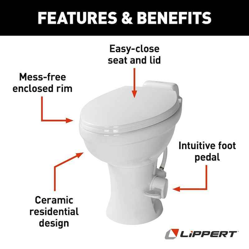 Lippert Components 2022113192 RV Toilet Lippert , Flow Max Permanent Pedal-Flush, White – image 2