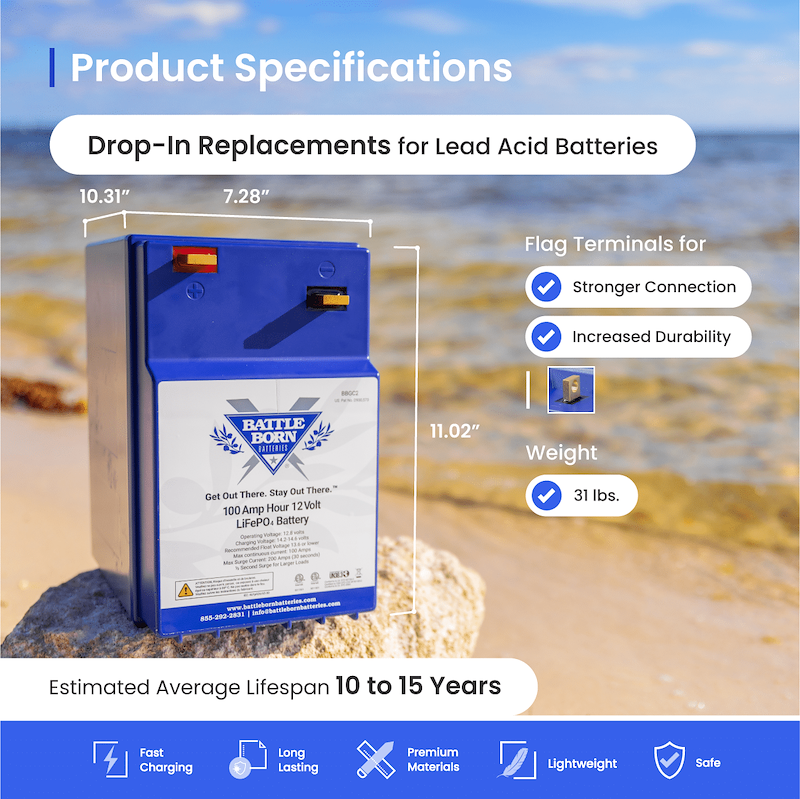 Battle Born Batteries BBGC2H Battle Born Lithium Deep Cycle Battery Group GC2 12V 100Ah – image 2