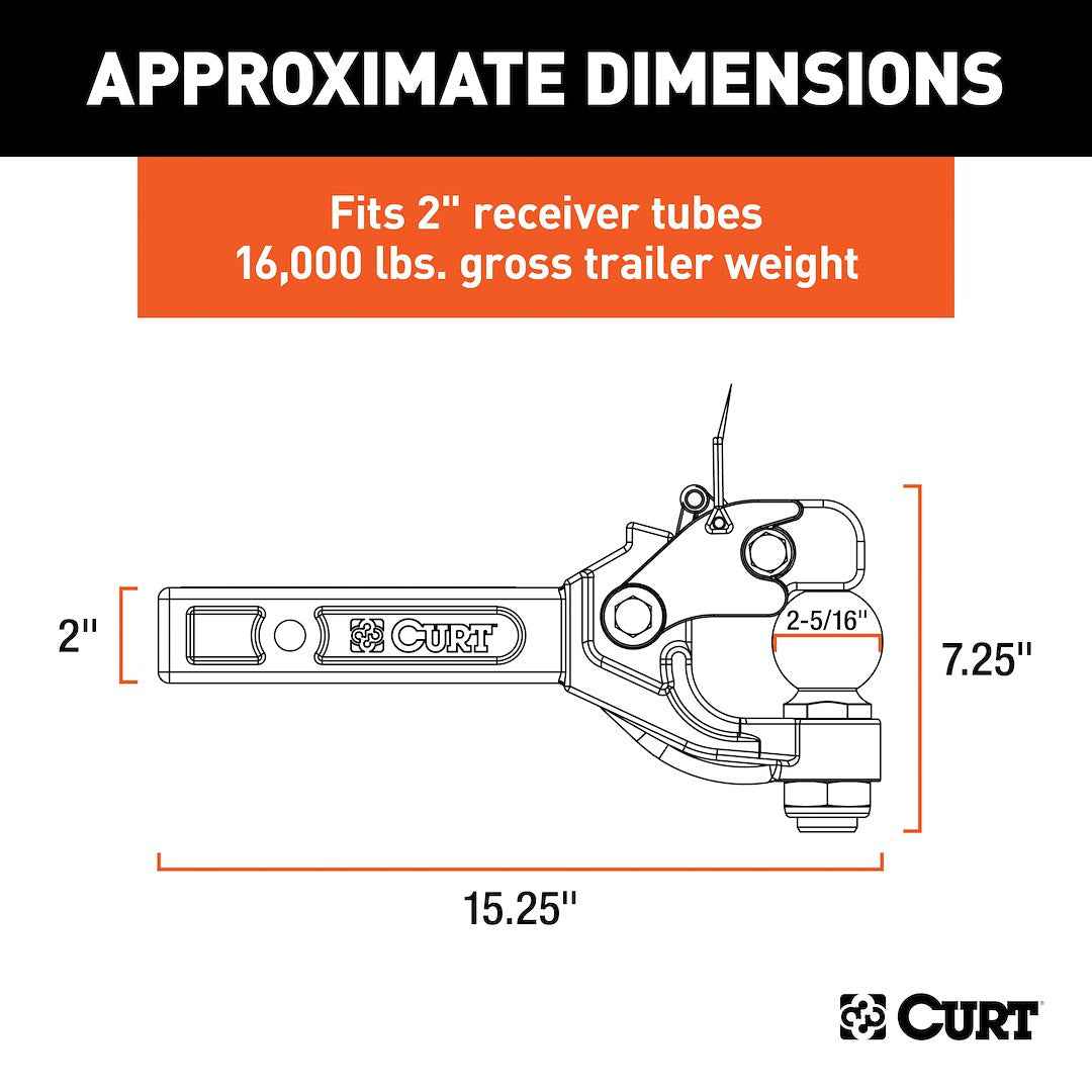CURT Pintle Hook - 2 in Receiver, 16000 lb – 48006
