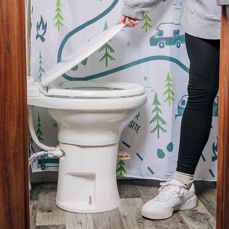 Camco 41710 RV Toilet High Profile, Permanent Pedal Flush, Wood Seat, White – image 6