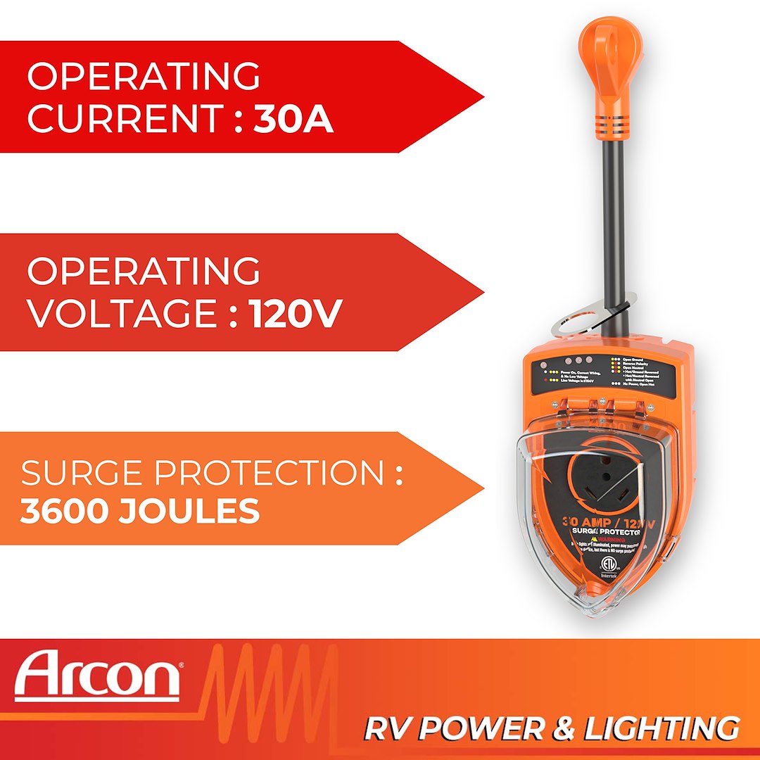Arcon Portable RV Surge Protector 19758 – 30A, 3,600 J