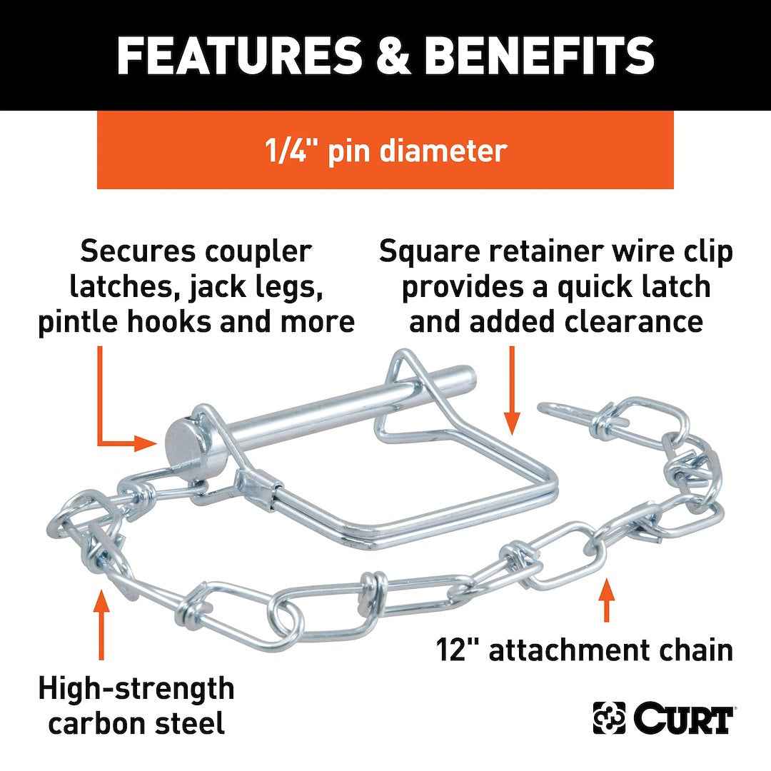 CURT 25012 1/4-by-2-3/4-Inch Safety Pin with 12-Inch Chain