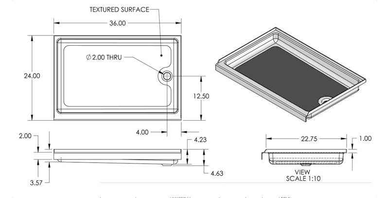 Specialty Recreation SP2436WR 24" x 36" RV Shower Pan with Right Drain – image 2
