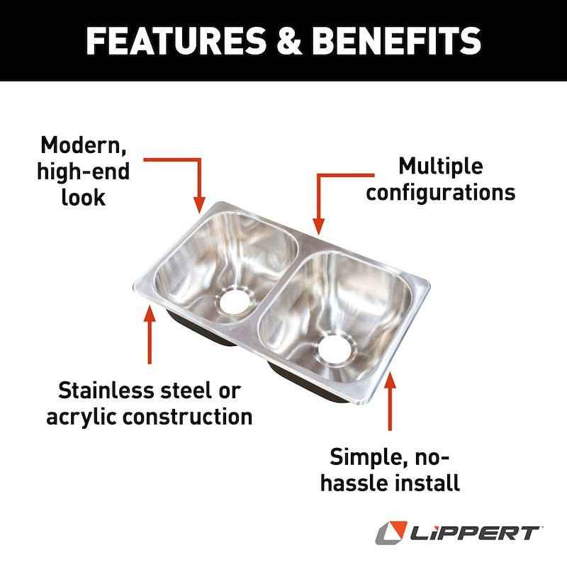 Lippert Components 388412 Double Bowl RV Sink, 27" Stainless Steel, Top or Undermount – image 2