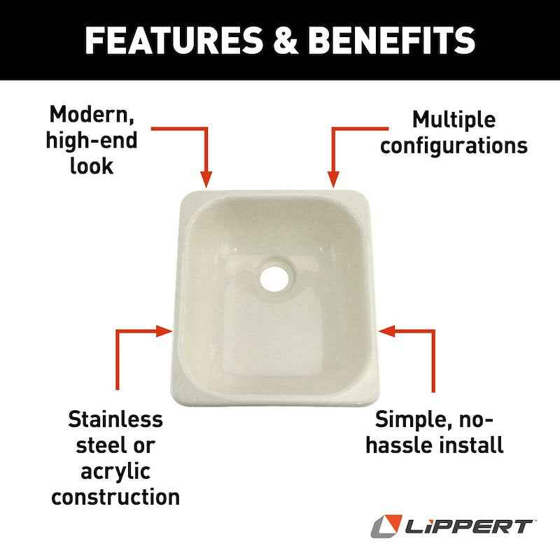 Lippert Components 209630 RV Outdoor Kitchen Sink, Square Drop-In, Part # – image 3