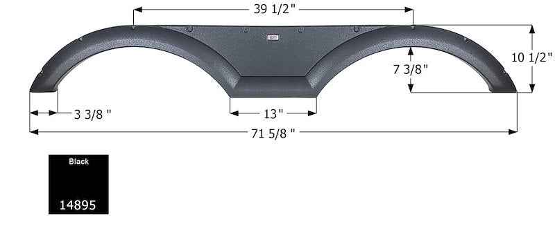 Icon 14895 RV Fender Skirt, Tandem Axle 71-5/8" x 10-1/2" Black, ICON – image 1