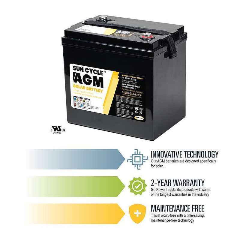 Go Power GP-AGM-224-6V AGM Series Solar Battery 6V 224Ah Deep Cycle – image 2