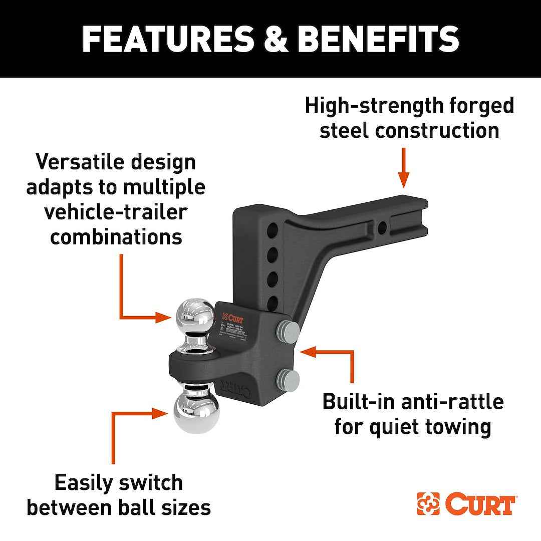 CURT Dual-Ball Mount - 2 & 2-5/16 in, 5-1/2 in Drop – 45935