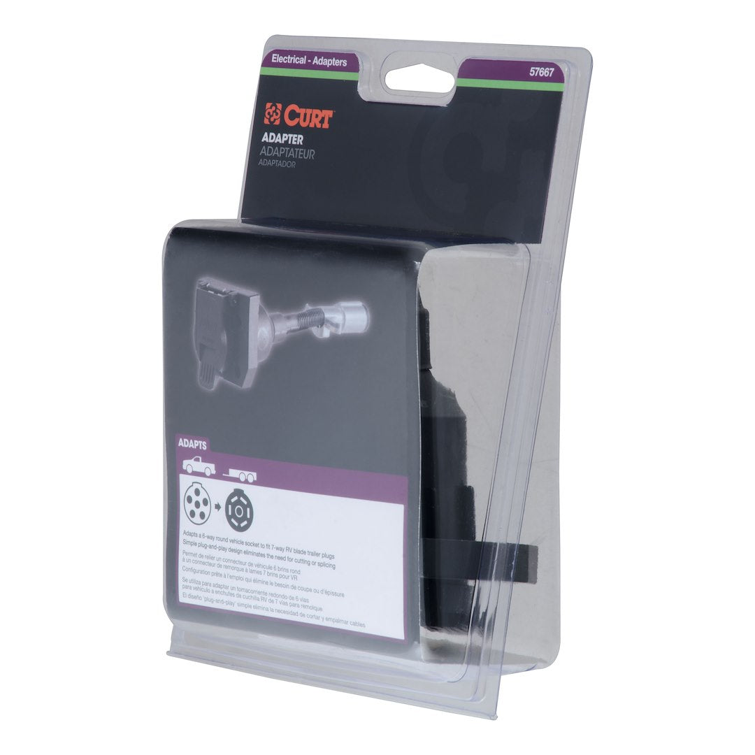 CURT 57667 Trailer Wiring Adapter - 7 Blade to 6 Pin