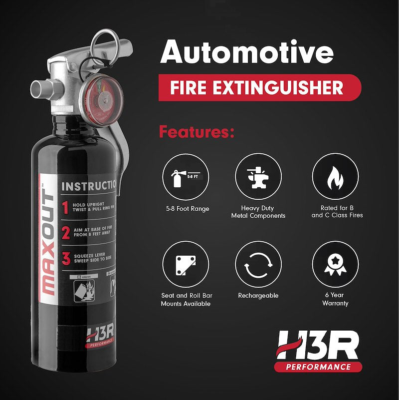 H3R MX100B MAXOUT Fire Extinguisher 1 lb UL Rated 2-B:C Black – image 2
