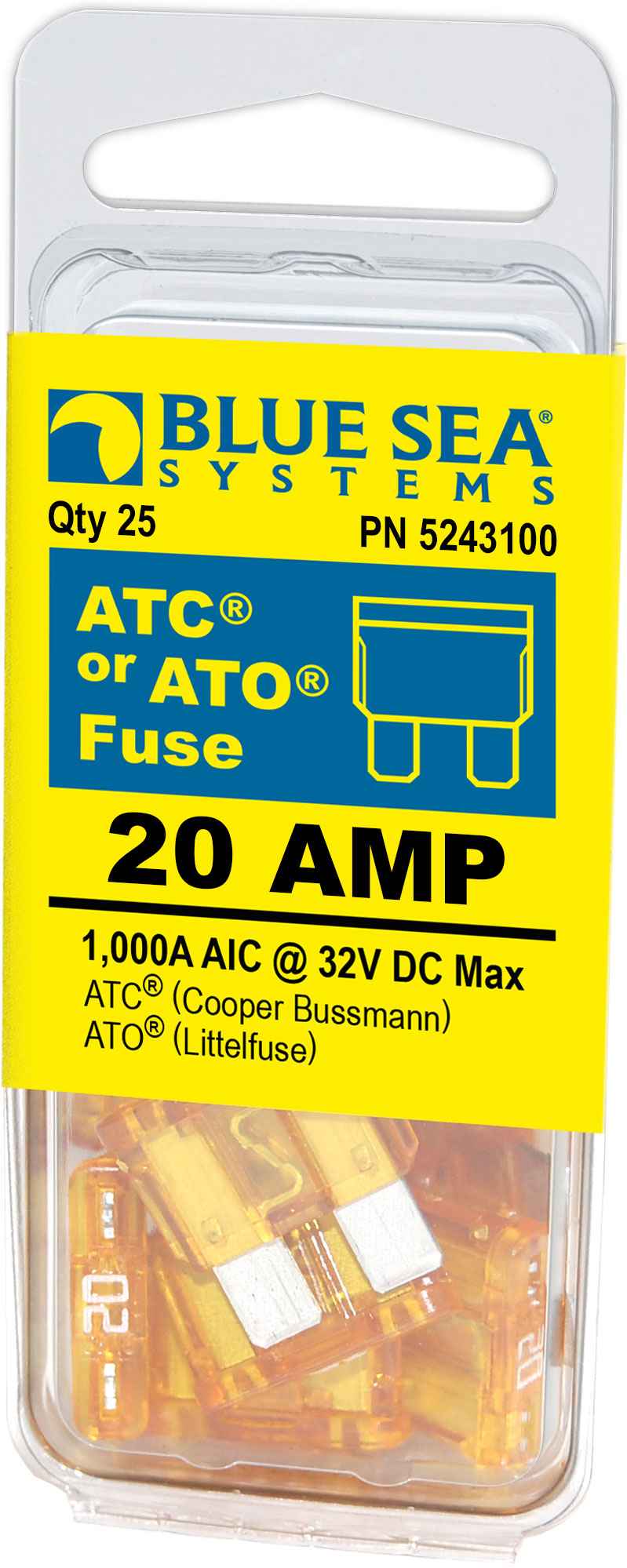Blue Sea 20A ATO/ATC Blade Fuses - 25 Pack – 5243100-BSS
