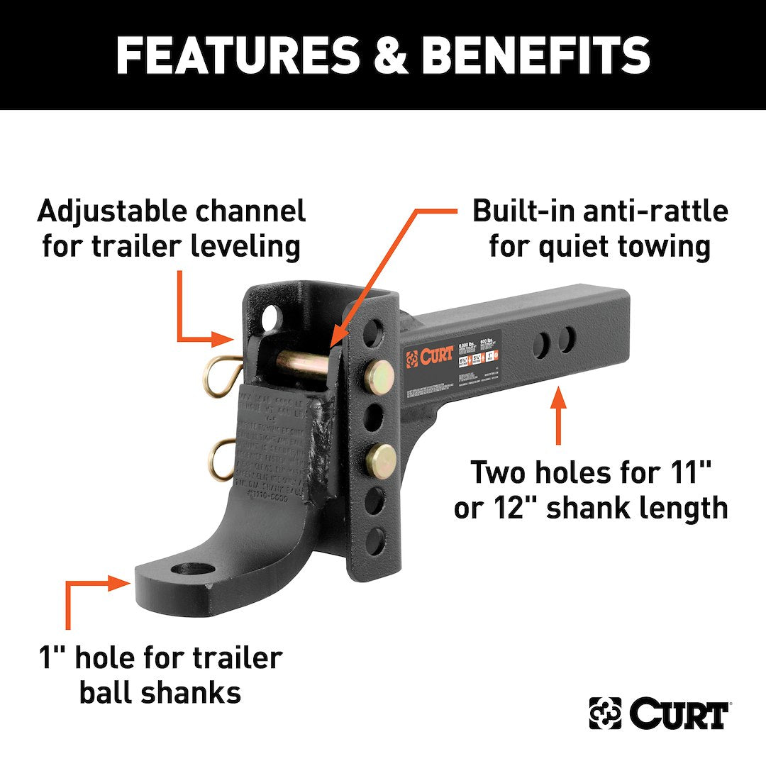 CURT 45901 Ball Mount - 2 in Receiver, 6-3/4 in Drop