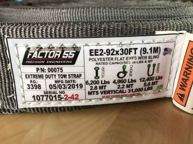 Factor 55 Tow Strap - 2 in x 30 ft – 00075