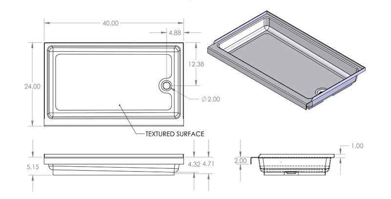 Specialty Recreation SP2440WR 24" x 40" RV Shower Pan with Right Drain – image 2