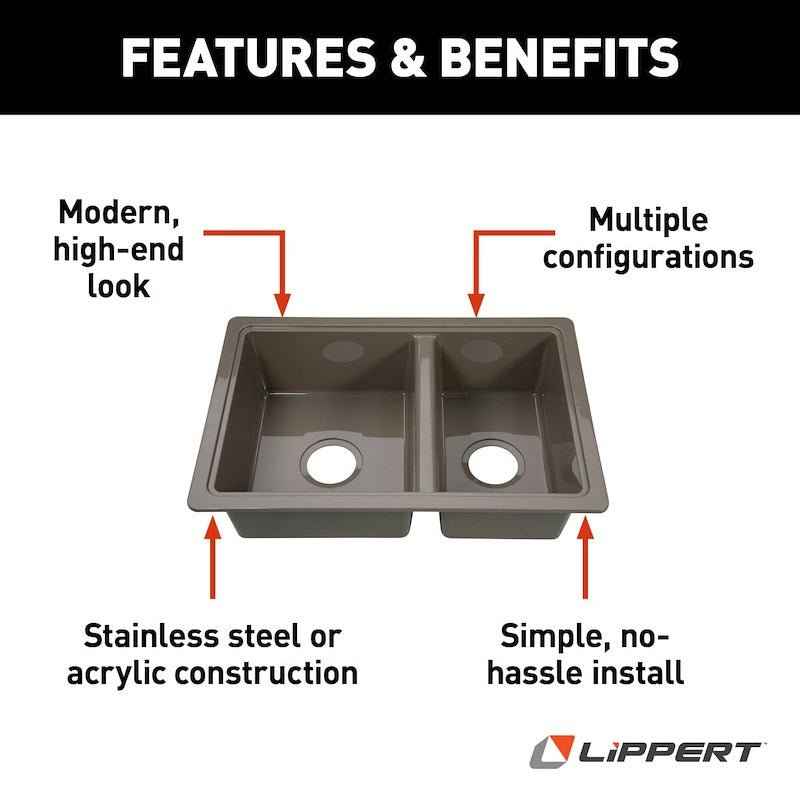 Lippert Components 808488 25" Double Bowl RV Kitchen Sink, Gray ABS Drop-In – image 7