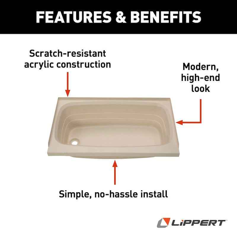 Lippert Components 209388 Lippert Better Bath 24" x 40" RV Bathtub, Left Hand Drain – image 4