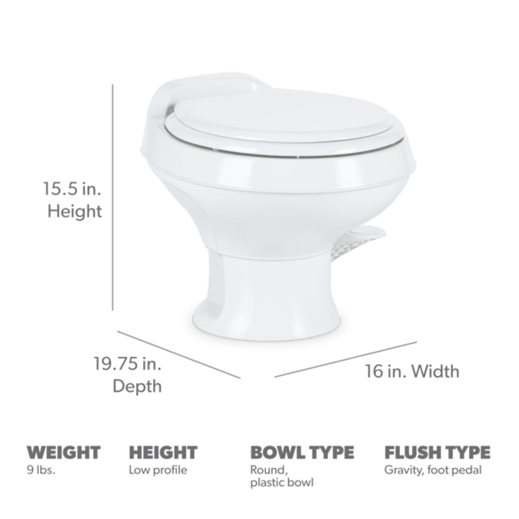 Dometic 302301671 301 Series RV Toilet, Permanent, Pedal Flush Control, White, Round – image 4