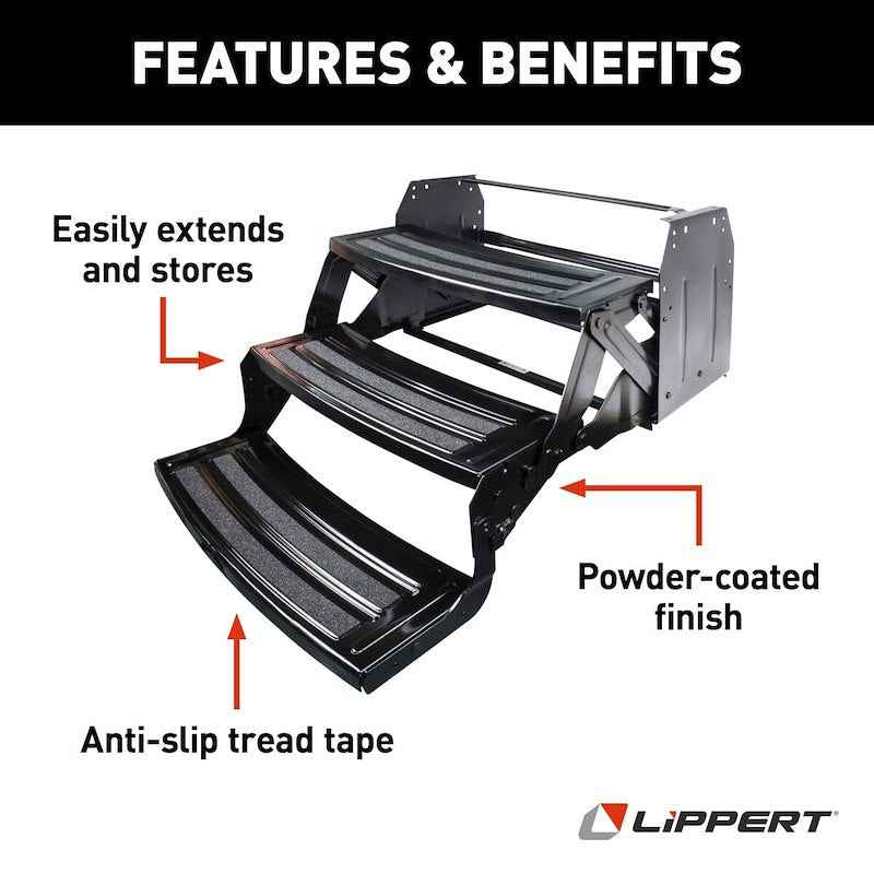 Lippert Components 432687 Lippert 3-Step Manual RV Entry Step , 24" Wide, Black Steel – image 2