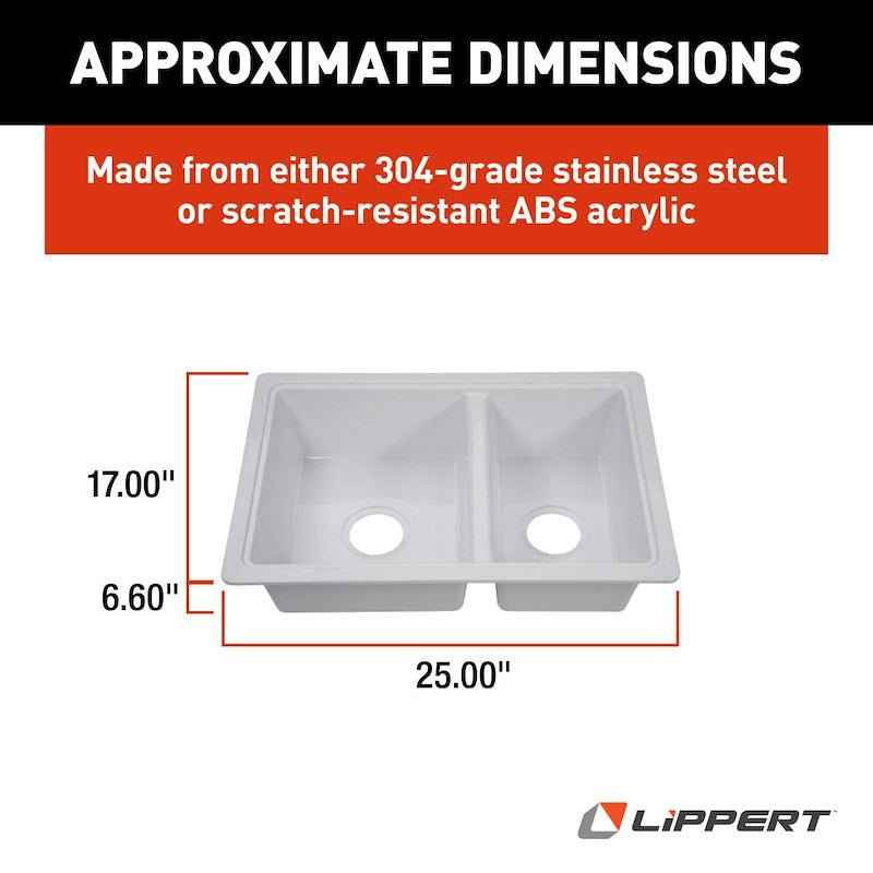 Lippert Components 809030 25" White Double Bowl RV Kitchen Sink, ABS Drop-In – image 6