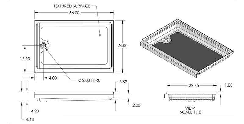 Specialty Recreation SP2436PL 24" x 36" RV Shower Pan with Left Drain – image 2
