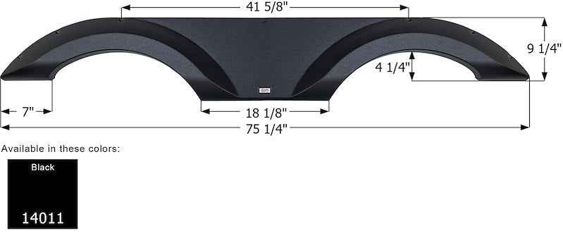Icon 14011 RV Fender Skirt, Tandem Axle 75-1/4" x 9-1/4" Black, ICON – image 1