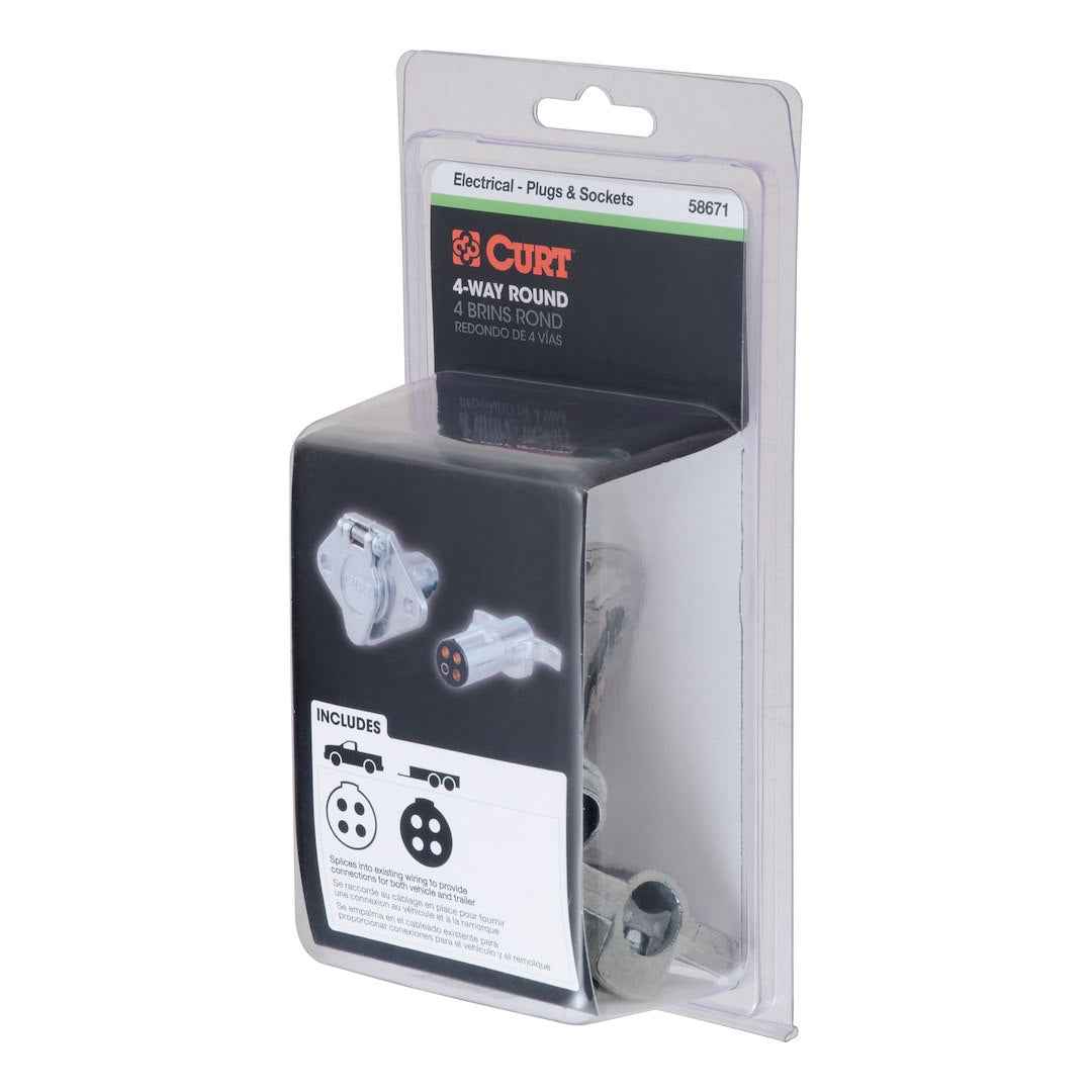 CURT 4-Way Round Trailer Wiring Plug & Socket – 58671