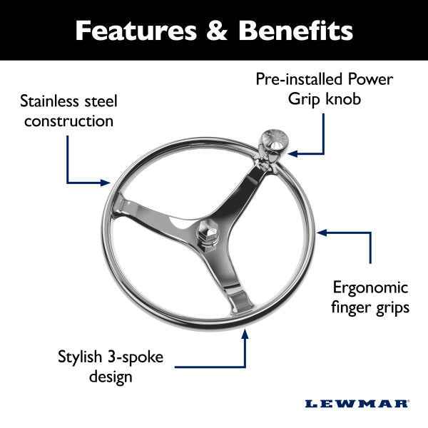 Lewmar 13-1/2-in Stainless-Steel Boat Steering Wheel – 89700820