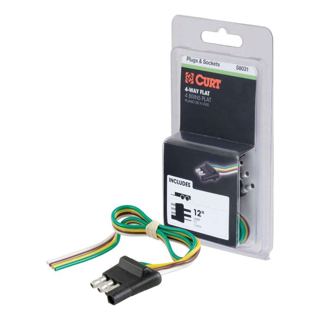 CURT 58031 12-Inch Color-Coded Trailer 4-Way Flat Plug