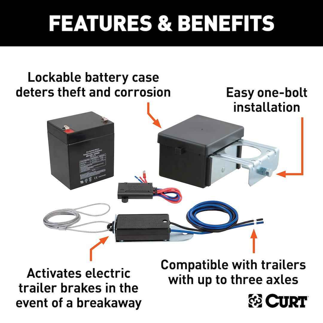 CURT Trailer Breakaway System Kit - 1 To 3 Axles – 52028