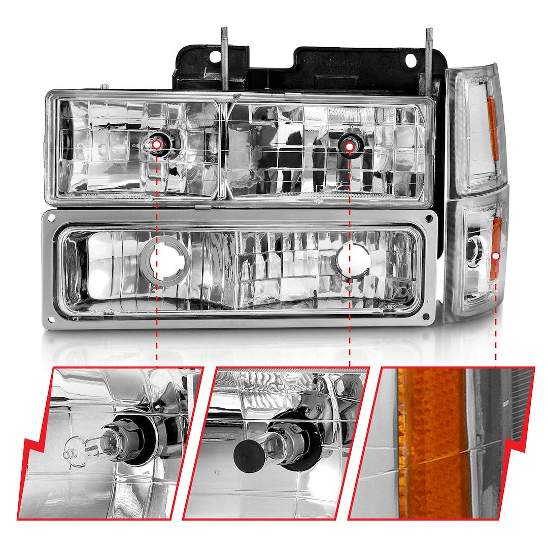 ANZO USA 111506 Eight-Piece Chrome Crystal Headlight Set - image 2