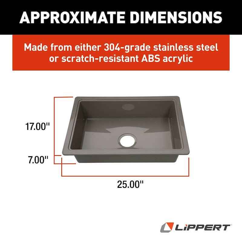 Lippert Components 809033 25" Single Bowl RV Kitchen Sink, Stainless Look ABS Drop-In – image 6