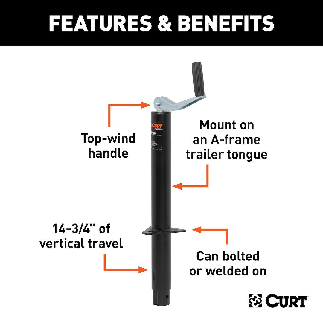 CURT Topwind Tongue Jack - 2000 lb – 28202