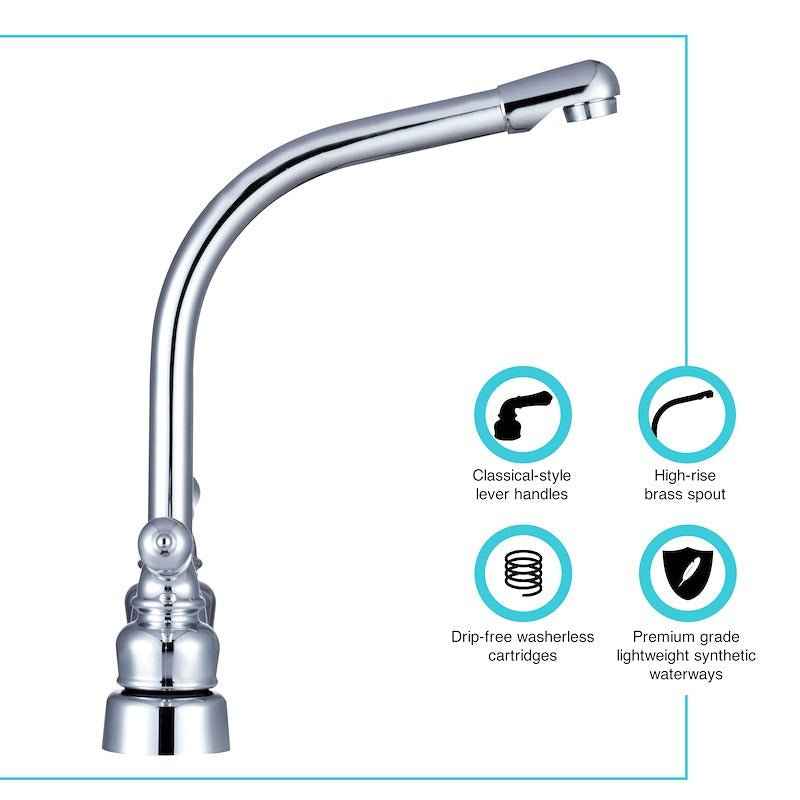 Dura Faucet 10-1302 RV Kitchen Faucet, 10" Hi-Rise Spout, 8" Deck Mount, Chrome – image 5