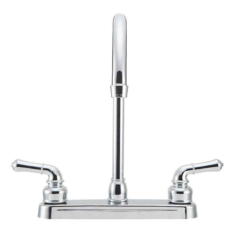 Dura Faucet DF-PK330HC-CP Kitchen Faucet, 12" J-Spout, 8" Deck Mount, Dual Teapot Handles – image 2