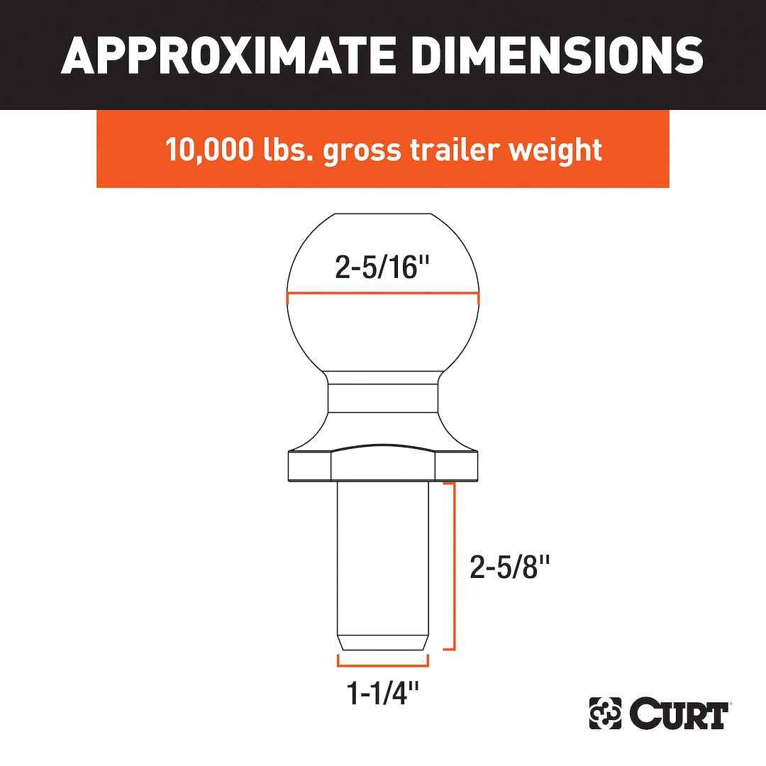 CURT Trailer Ball - 2-5/16 in, 1-1/4 in Shank, 10000 lb – 40006