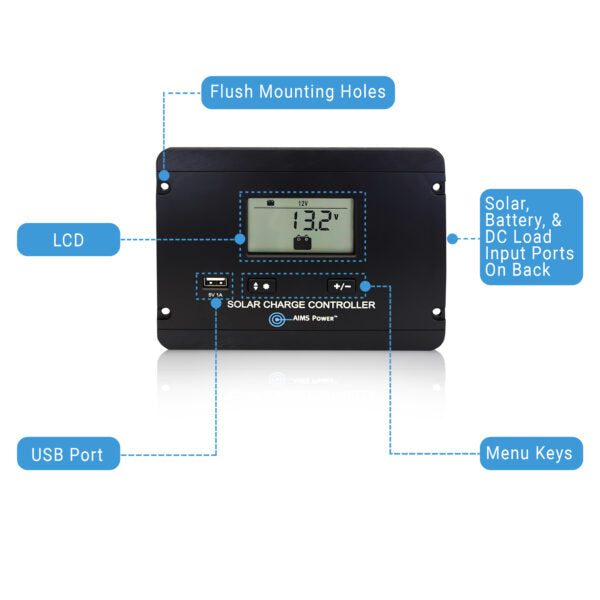 AIMS Power SCC30AFM 30A Flush-Mount Solar Charge Control - image 3