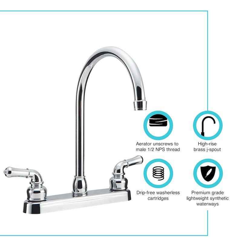 Dura Faucet DF-PK330HC-CP Kitchen Faucet, 12" J-Spout, 8" Deck Mount, Dual Teapot Handles – image 5