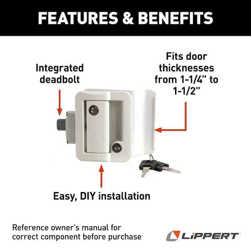 Lippert Components 239632 RV Entry Door Lock - Lippert , White, Keyed with Deadbolt – image 3