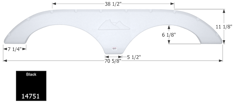 Icon 14751 RV Fender Skirt, Tandem Axle 70-5/8" x 11-1/8" Black, ICON – image 1