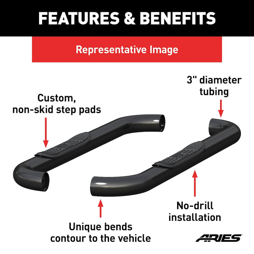 Aries 203014 Black 3-Inch Round Steel Side Step Pair - image 4