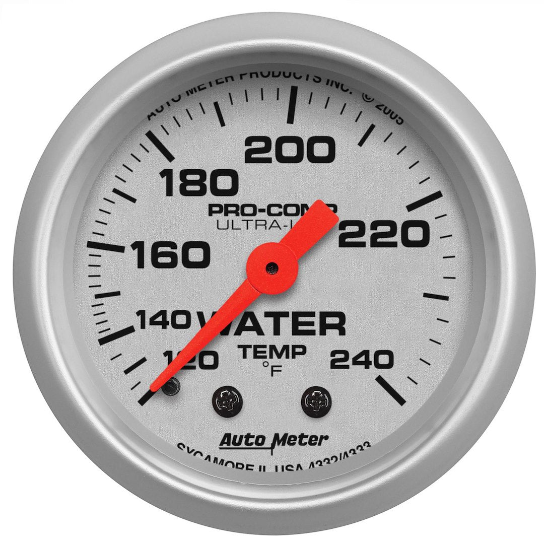 AutoMeter 4332 Ultra-Lite Silver Water Gauge, 120–240°F - image 1