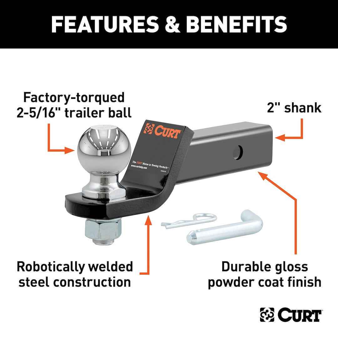CURT Ball Mount - 2-5/16 in Ball, 2 in Drop, 7500 lb – 45041