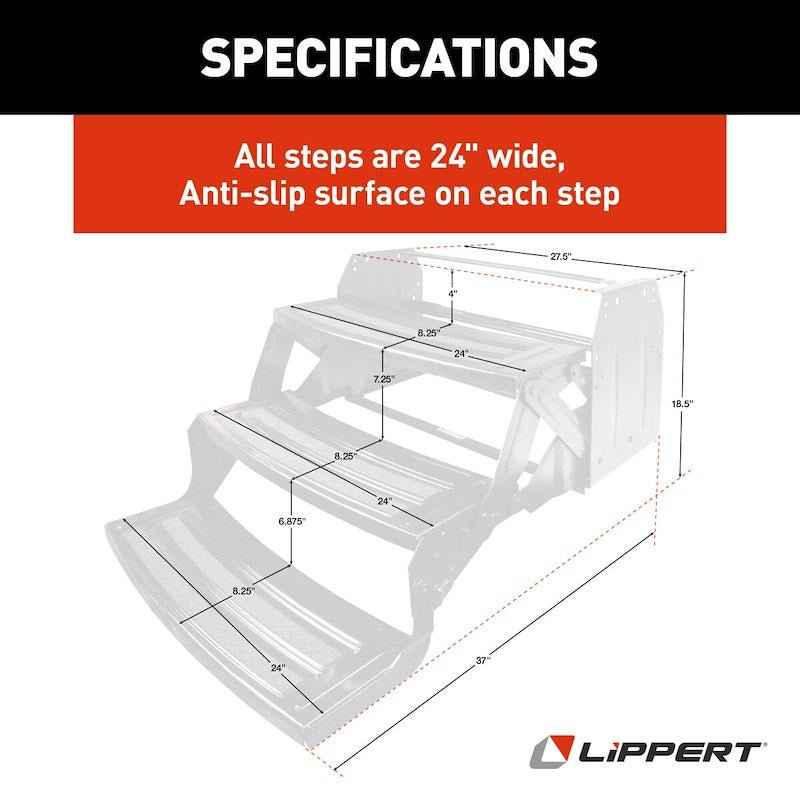 Lippert Components 432687 Lippert 3-Step Manual RV Entry Step, 24" Wide, Radius Tread – image 4