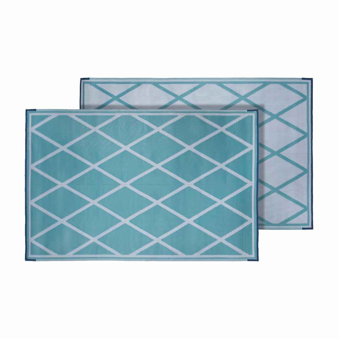 Faulkner Turquoise/White Reversible Patio Mat, 5 ft 8 Inches x 3 ft – 68901